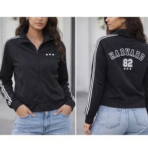 Wet Seal Y2K Harvard Zip Up‎ Track Jacket Sweatshirt Black Small